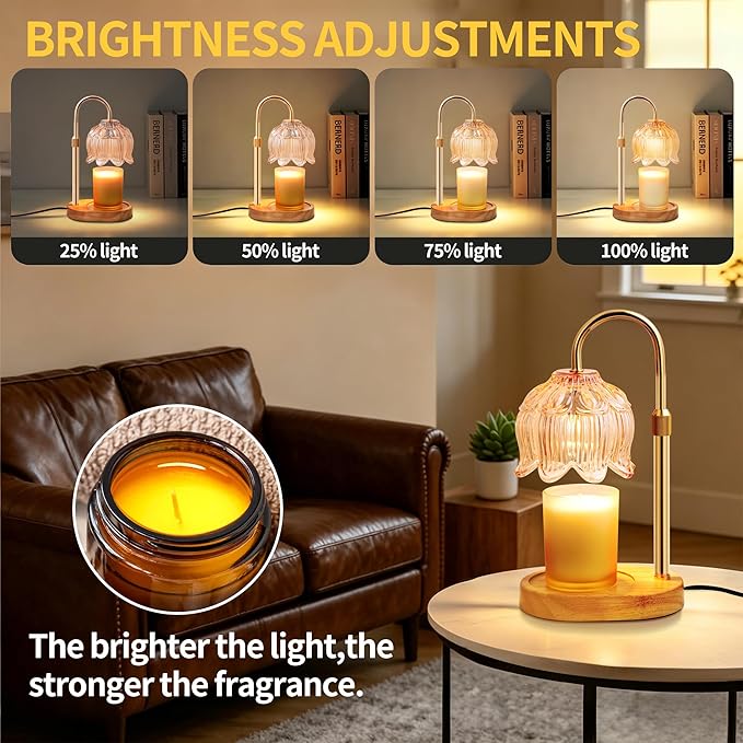 Flower Candle Warmer Lamp for Jar Candles with Timer & Dimmer, Adjustable Height Fits Large Jars up to 7.08" Tall, Flameless Wax Warmer, Cozy Bedroom Home Decor, Gift for Mom Women