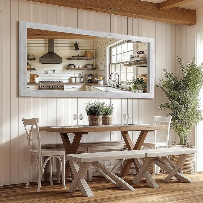 Rustic Farmhouse Full Length Mirror, 71"x32" Wood Frame Large Floor Mirror, Free Standing Leaning Hanging for Bedroom Living Room Cloakroom, Weathered White