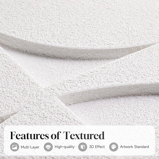Large 3D Textured Framed White Abstract Wall Art for Living Room, Modern Geometric Sandstone Texture Paintings Artwork for Walls, White Minimalist Pictures for Bedroom Hallway Wall Decor 30x30 In