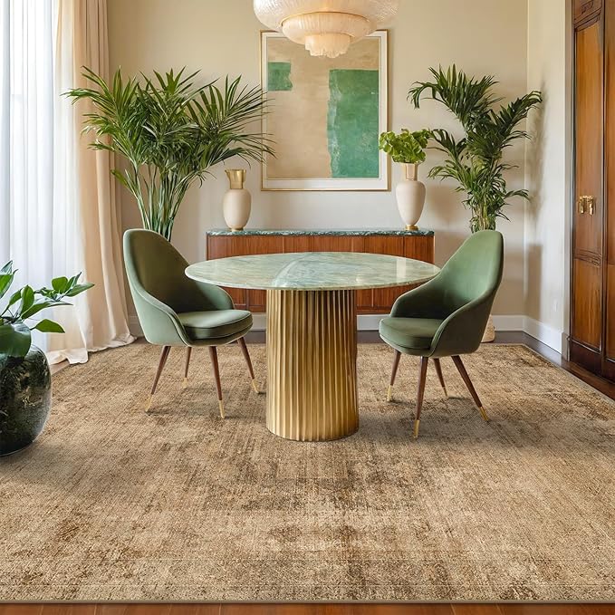 Hazo Haus Brown and Gold Rugs for Living Room 5x7 Rug - Abstract Grey Office Rug for Fireplace, Home Office, Bedroom, Washable Non Slip Soft, Medallion Indoor Décor