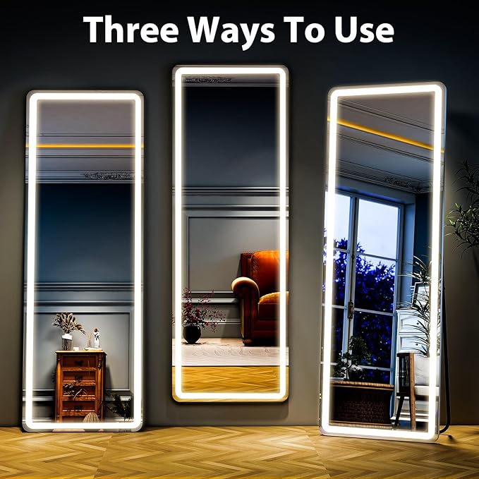 Full Length Mirror with LED Lights, LED Mirrors Full Length Floor Mirror Full Body Mirror for Bedroom Wall Mounted Free Standing