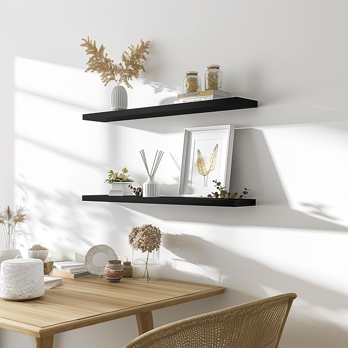 GXYAWPJ 36 Inch Floating Shelves for Wall Rustic Black Wood Wall Shelves for Bedroom Set of 4