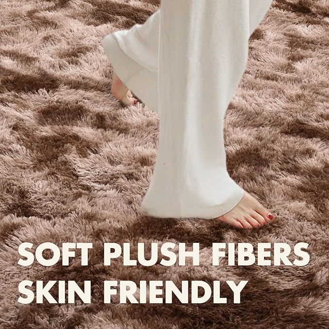 10x14 Ft Extra Large Shag Brown Area Rug for Living Room, Tie-Dyed Ultra Soft Fluffy Furry Rugs for Bedroom Indoor Floor, Aesthetic Carpet for Kids Home Decor (Coffee)