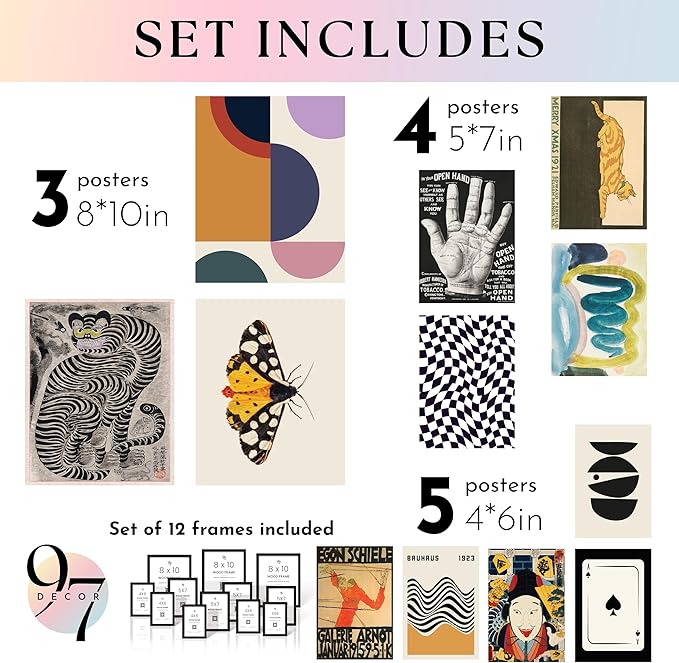 97 Decor Vintage Eclectic Wall Art Collage - Abstract Modern Art Prints For Wall Decor, Cool Funky Pictures Maximalist Paintings Retro Bauhaus Posters Set For Dorm Bedroom Home Decorations (Unframed)