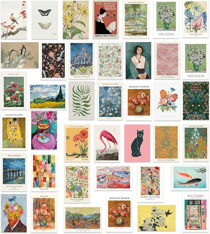 KBKBART 40 Pcs Vintage Wall Collage Kit Maximalist Paintings Art Prints Vintage Famous Artists Aesthetic Prints Cards Photo Wall Decor Aesthetic Collage Dorm Bedroom Decor