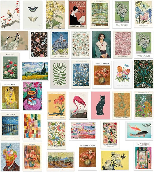 KBKBART 40 Pcs Vintage Wall Collage Kit Maximalist Paintings Art Prints Vintage Famous Artists Aesthetic Prints Cards Photo Wall Decor Aesthetic Collage Dorm Bedroom Decor