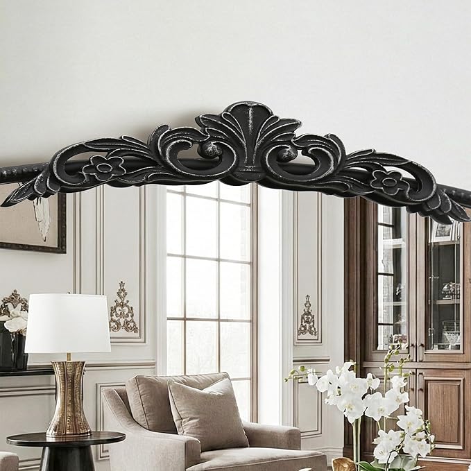 Micasso Large Vintage Black Mirror: 48"x 33" French Baroque Antique Mirror - Traditional Ornate Decorative Wall Mounted Arched Mirrors for Wall/Fireplace/Entryway/Hallway - Home Decor for Living Room