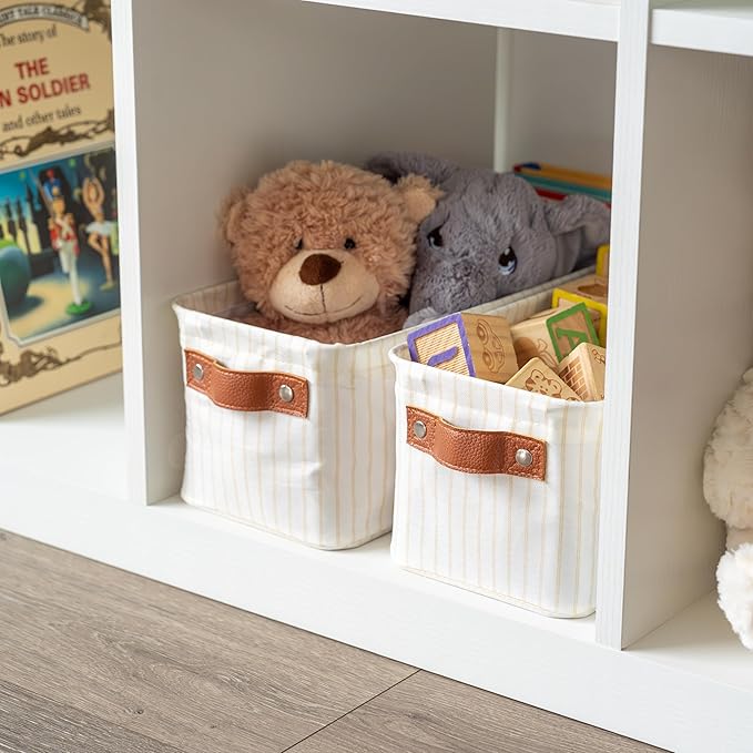 OrganiHaus Narrow Fabric Storage Baskets 2 Pack, Narrow Storage Bins for Shelves, Closet Storage Bins for Pantry Entryway, Cloth Canvas Basket, White/Brown