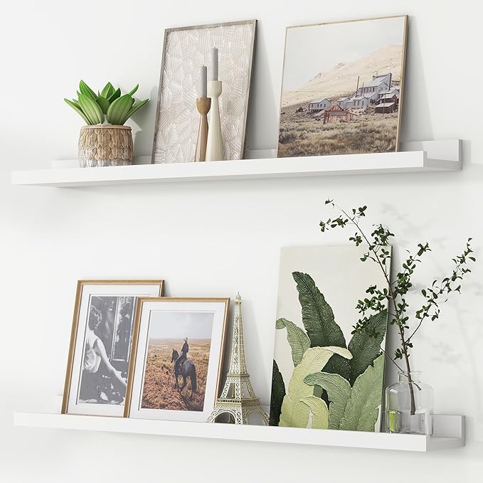 FLYJOE Picture Ledge Shelf, Floating Shelves Set of 2, 36 Inches Nursery Book Shelves for Toys Storage, Kids Bookshelf Wall Mounted for Living Room Bedroom Decor Books Photo Frames, White