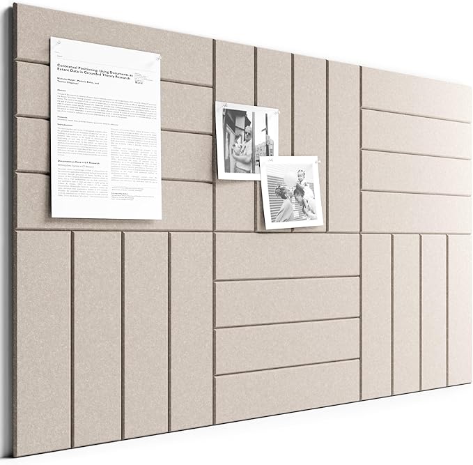 Bumusty Large Cork Board Alternative-36 x 24" Felt Bulletin Board Tiles, with 30 Pushpins, 40 Adhesive Tabs, Bold-Stripe 6-Pack, Cork Boards for Office Push Pin Board Felt Board-Taupe
