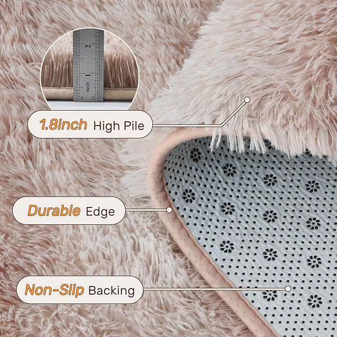 5x7 Ft Area Rugs for Living Room,Ultra Soft Plush Fluffy Shaggy Bedroom Rugs Non-Slip, Carpet for Nursery Kids PlayRoom Dorm Office Indoor(Beige)