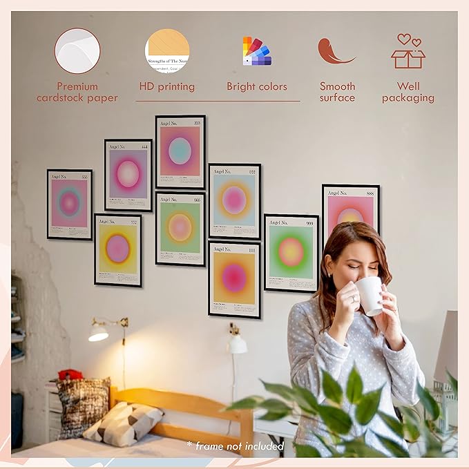 97 Decor Angel Number Poster - Aura Poster Aesthetic, Spiritual Posters, Gradient Angel Numbers Print, Pink Aura Balance Energy Pictures, Colorful Aura Wall Art for Bedroom (8x10 UNFRAMED)