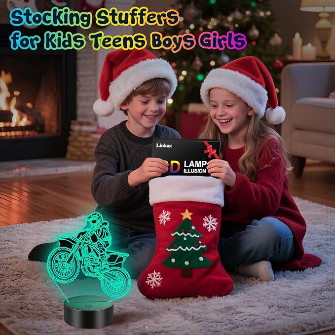 Linkax Bike Gifts Stocking Stuffers for Teens Boys Girls, 3D Illusion Lamp Night Light Room Decor 16 Colors Change, Birthday Gifts for 6 7 8 9 10 11 12 Year Old Boy
