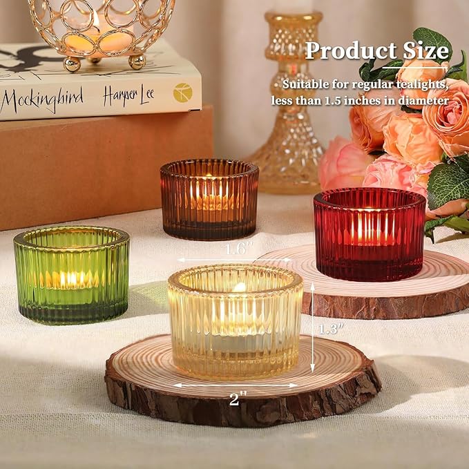 HAVITI 24 Pack Tealight Candle Holders, Multicolor Votive Tea Light Candle Holder Glass for Gold Centerpieces Fall Wedding Table Decor Home Decor