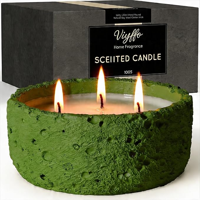 Viyffo Large Citronella Candles Outdoor, 3 Wick 20oz Citronella Candle Indoor, Non Toxic Soy Scented Candle, Green Ceramic Jar for Patio, Deck, Garden, Backyard, Camping, Home Fragrance, Décor & Gift