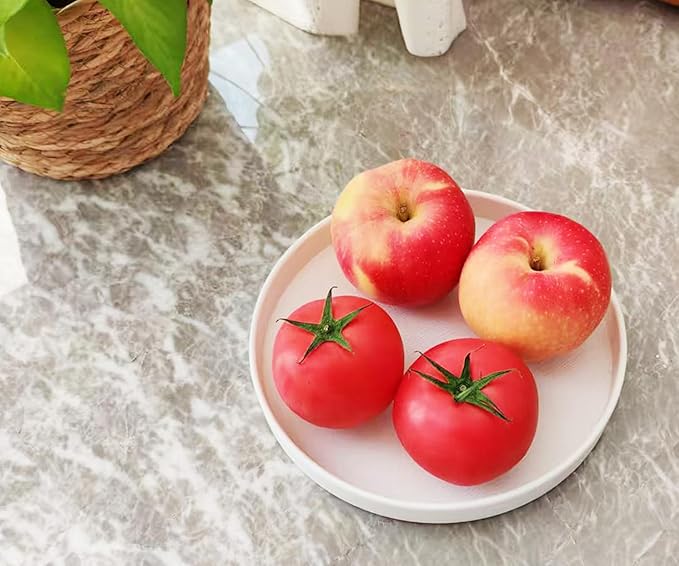 Round White Tray (8 inch) - Sturdy Bathroom Vanity Tray, Kitchen Counter Organizer, Coffee Table Decor | Serving Tray for Perfume, Soap | Farmhouse, Modern Style