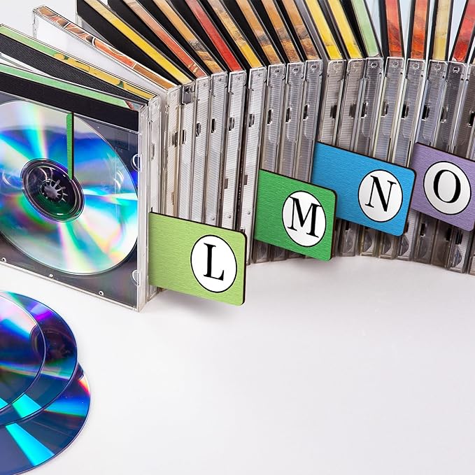 26 Pcs Library Alphabet Book Dividers Wooden Vinyl Record Organizer Separators 26 Alphabetical A-z Dividers Bookshelf Markers for Shelves Cds, Albums, Books(Colorful)