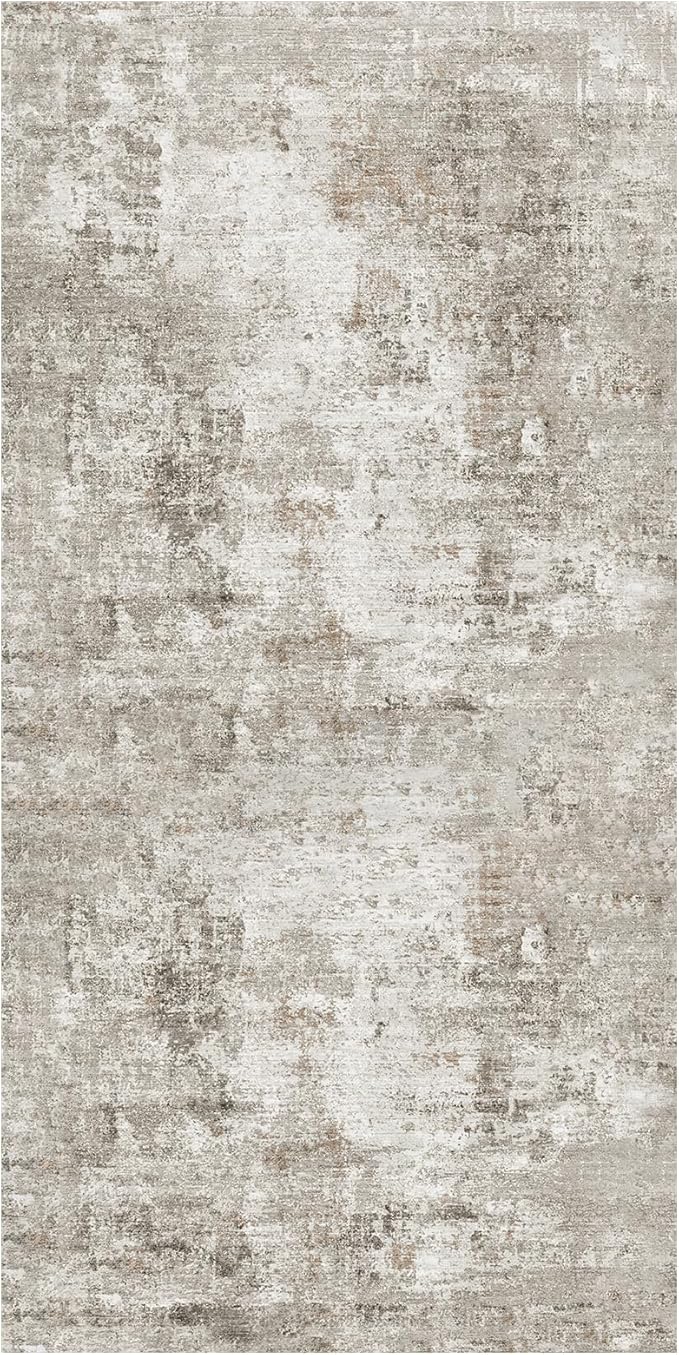 4x8 Washable Area Rug – Non-Slip Rubber Backed Indoor Rug for Entryway, Kitchen, Hallway | Modern Abstract Neutral Low Pile Thin Floor Mat for Bedroom, Living Room, Office (Beige/Grey)