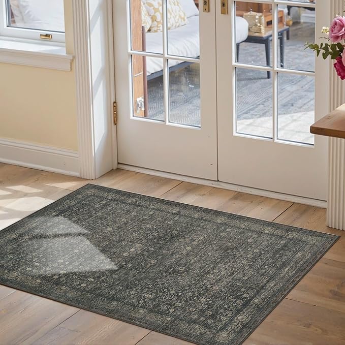 Rugxara 2x3 Entryway Rug Door Mat Indoor Entrance, Washable Non Slip Kitchen Bathroom Rugs, Ultra-Thin Throw Small Rug for Front Door/Indoor Entrances, Moss Brown