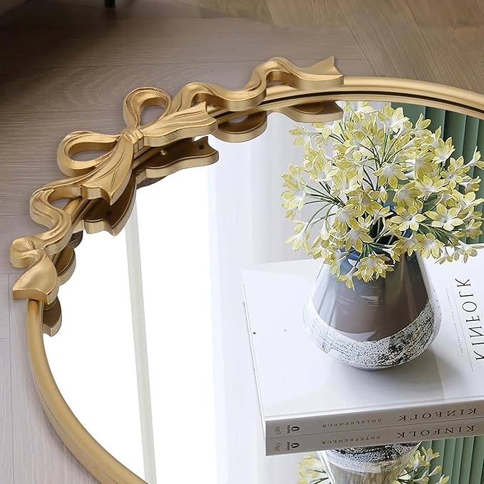 Besdomus Arched Mirror Full Length: 21"x56" Bow Gold Arch Floor Mirror - Antique Baroque Traditional Ornate Standing Mirror for Entryway/Cloakroom/Bedroom - Home Decor for Fashion-Conscious
