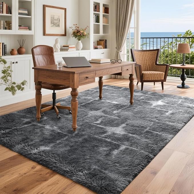4x6 Feet Area Rugs for Bedroom,Grey Plush Fluffy Shaggy Living Room Rugs Non-Slip, Ultra Soft Carpet for Nursery Kids PlayRoom Dorm Office Indoor