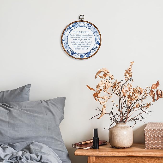 KSDUT Christian Floral Wall Decor Art - Blue Flowers Trendy Retro Wall Art Canvas Frame Hanging Prints, Bible Verse Preppy Round Wall Art Decor for Grandmillennial Home Bedroom Decorations 10"x10"