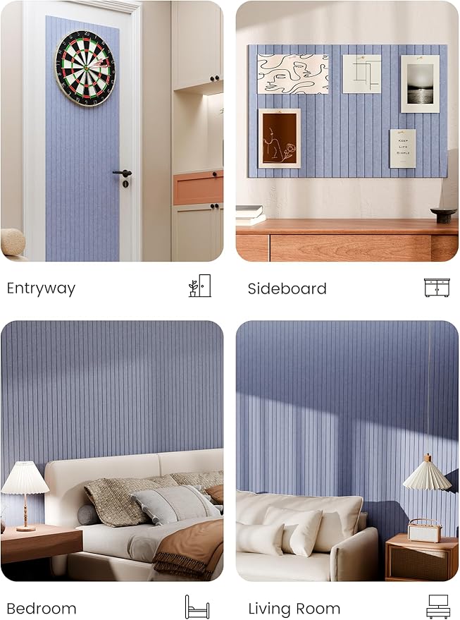 Bumusty Large Cork Board Alternative-36 x 24" Felt Bulletin Board Tiles, with 30 Pushpins, 40 Adhesive Tabs, Fine-Stripe 6-Pack, Cork Boards for Office Push Pin Board-Soft Periwinkle