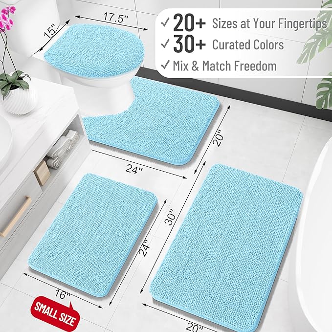 OLANLY Large Bathroom Rugs 45x27, Extra Soft Absorbent Chenille Bath Rugs, Rubber Backing Quick Dry, Machine Washable Bath Mats for Bathroom Floor, Tub and Shower, Home Decor Accessories, Sky Blue