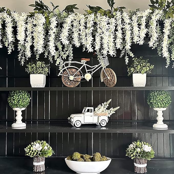 Farmhouse White Truck Decor, Vintage Metal Rustic Outdoor/Indoor Pickup Planter, Decorative Tabletop Storage, Farm Table Car Model Gift