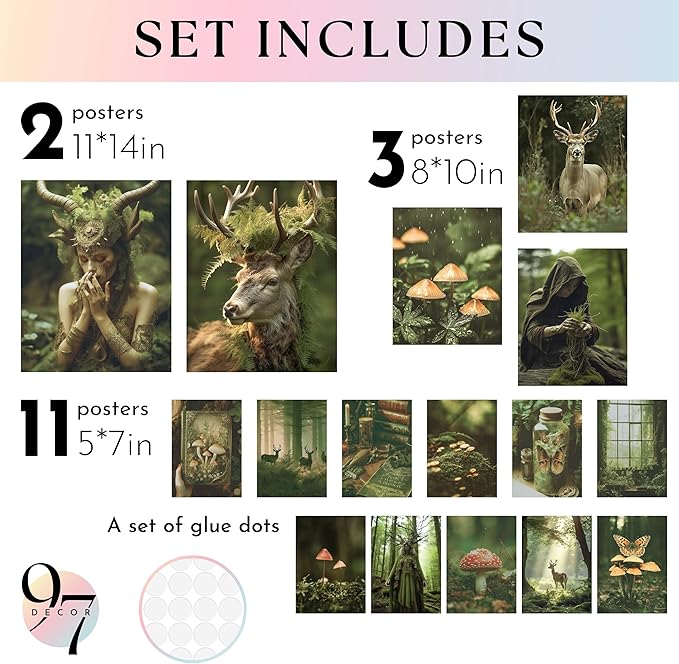 97 Decor Large 11x14 Nature Goblincore Decor - Large Fantasy Wall Art Prints, Magical Forest Posters For Room Aesthetic, Fairycore Pictures Cottage Core Wall Art Therian Prints For Bedroom (Unframed)
