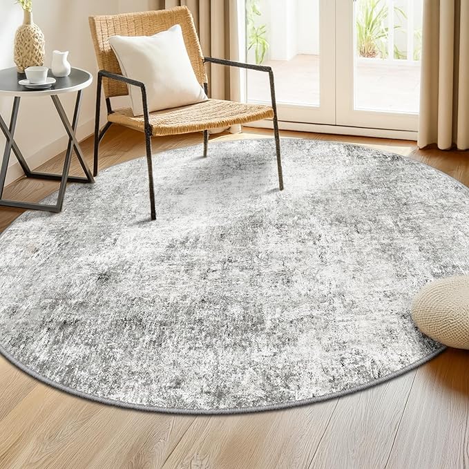 RELEANY Washable Area Rugs 6ft Non-Slip Modern Abstract Soft for Living Room Entryway Bedroom Nursery, Print Pattern, Gray White Grey