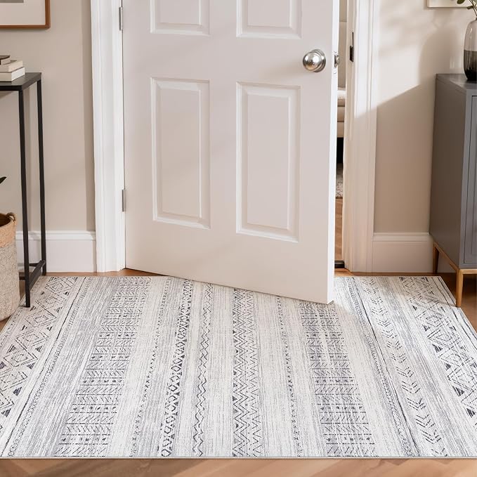 cotiled 3x5 Area Rug Living Room: Washable Boho Rugs with Non Slip Backing Small Soft Indoor Stain Resistant Carpet for Bedroom Farmhouse Dining Room Lightweight Home Decor Dark Grey