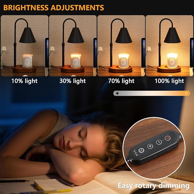 MEIXISUE Black Candle Warmer Lamp with Timer and Dimmer,Mother's Day/Birthday/Christmas Gifts for Mom/Wife,Electric Wax Melt Warmer,Home Decor,Scented Jar Lamp,Adjustable Height,with 2 Bulbs