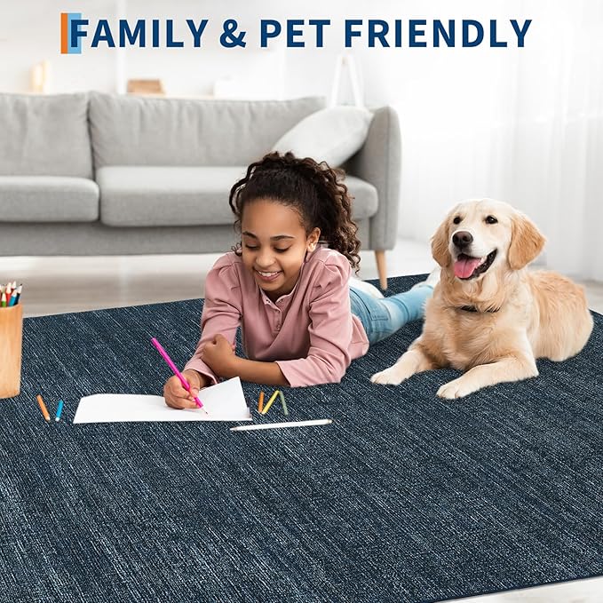 Washable Runner Rug 2x6 Modern Solid Color Kitchen Runner Mat Minimalist Plain Long Runner Rug for Entryway Bedroom Bedside Non Slip Low Pile Boho Accent Solid Runner Rugs for Nursery, Navy 2'x6'