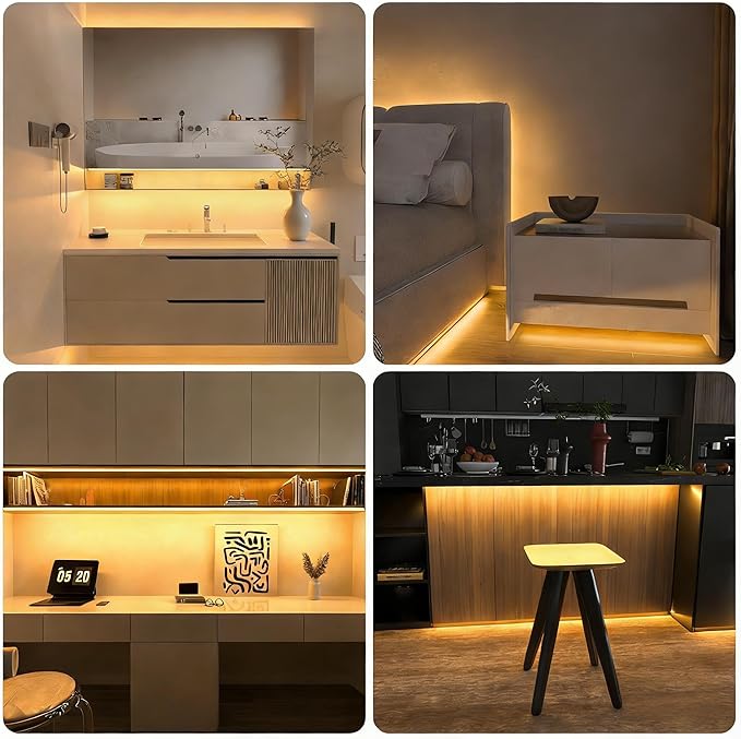 WOBANE COB LED Strip Light Kit,9.8ft Dimmable LED Light Strip with RF Remote for Kitchen Cabinet,Counter,Shelf,Hidden 3000K Warm White,CRI90+,Surper Bright,1500lm,Timing,960 LEDs,ETL Adapter