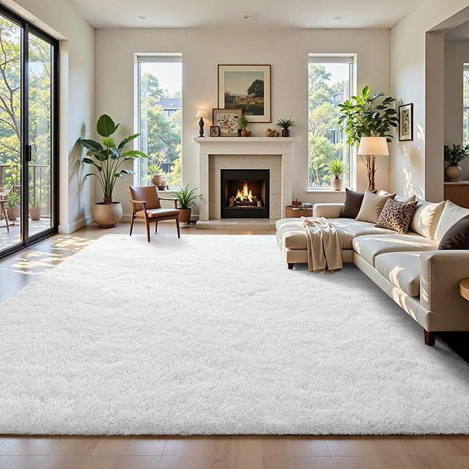 Soft Area Rugs for Bedroom Living Room Plush Fluffy Rug 9x11 Feet, Shag Furry Area Rug Carpet Non Shedding for Nursery Children Kids Girls Room Home Decorative, Ivory