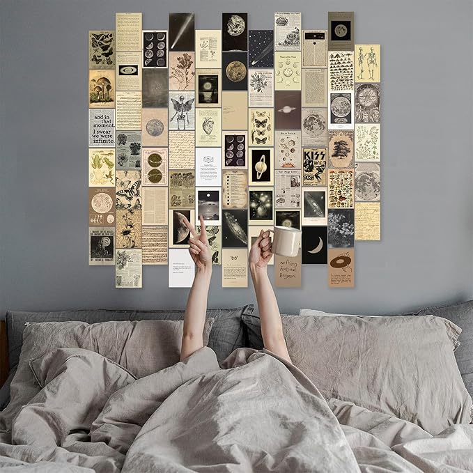 KBKBART Vintage Wall Collage Kit Aesthetic Pictures, 70pcs Retro Cottagecore Room Decor, Cute Photo Collage Posters for Room Aesthetic, Vintage Botanical Posters 4"x6" for Dorm, Bedroom, Teen, Girls