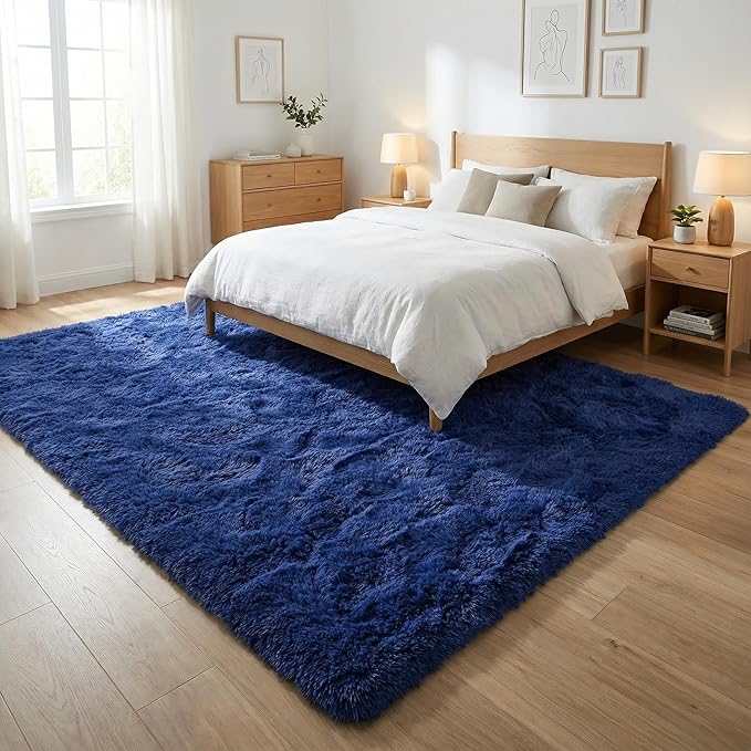Large Area Rugs for Living Room, 7x10 Soft Fluffy Shaggy Rug, Machine Washable Non-Slip Plush Fuzzy Indoor Carpet, Aesthetic Home Decor for Bedroom,Kids Room,Nursery,Dorm, Dusty Blue