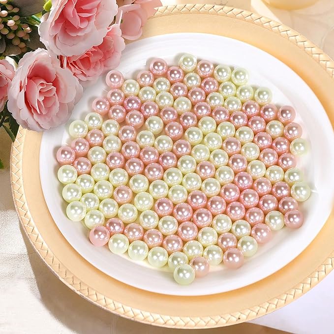 350Pcs Cream&Pink Vase Filler Pearl Beads for Crafting 12mm Beads No Holes Decor Suitable for Wedding Decor, Party Decorations, Centerpiece Table Decorations