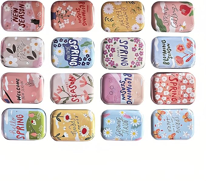 8Pcs Metal Hinged Tin Box Container Floral Farmhouse Rustic Mini Portable Small Storage Container Kit with Lid for Home Storage 2.1x1.5x1 Inch (Pink)