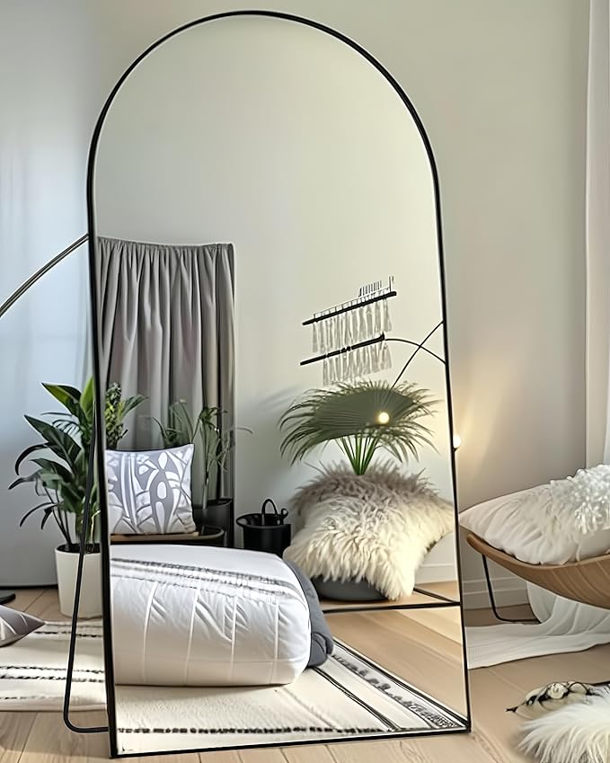 KOMCOTE Arch Mirror Full Length,Floor Length Mirror,Arched Floor Mirror,76''x34'' Wall Mirror Full Length,Oversized Floor Mirror,Bedroom Mirror Full Length,Black Floor Mirror Living Room Cloakroom