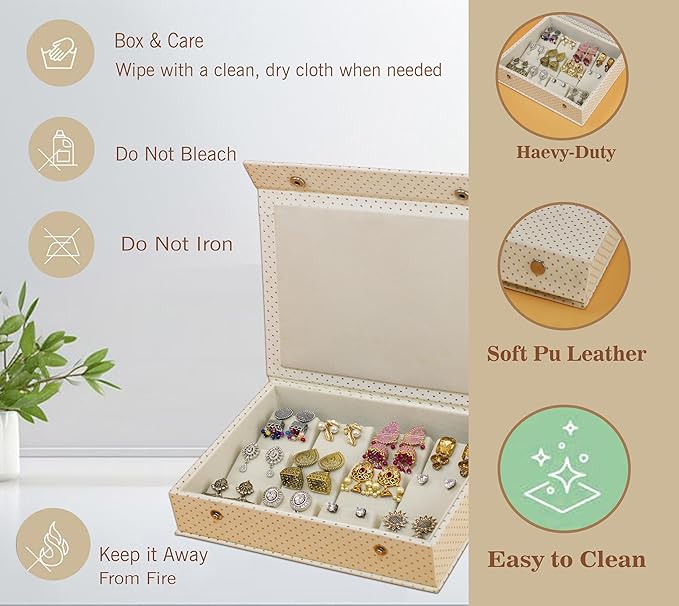atorakushon PU Leather Makeup jewellery accessories Vanity box to nicely organize the jewellery Jhumka Earrings Cosmetic Necklace and carry it along anywhere easily for Woman (Cream)