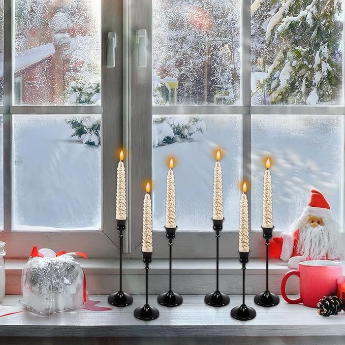 12pcs Black Candle Holder, Black Candlestick Holders Taper Candle Holders for Pillar Candles Sticks Holder Decor Halloween Christmas Decorations Candle Stick Holder Candelabros para Centros de Mesa