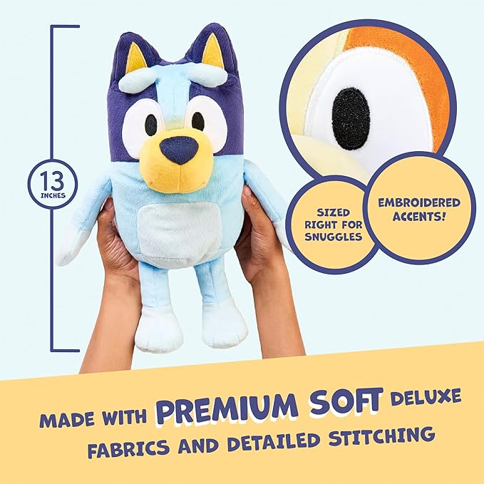 Bluey Sound Effects Talking Stuffed Plush, 13” Soft Musical Toys for Toddlers, Interactive Stuffed Animal with 9 Different Phrases, Musical Toys for Kids
