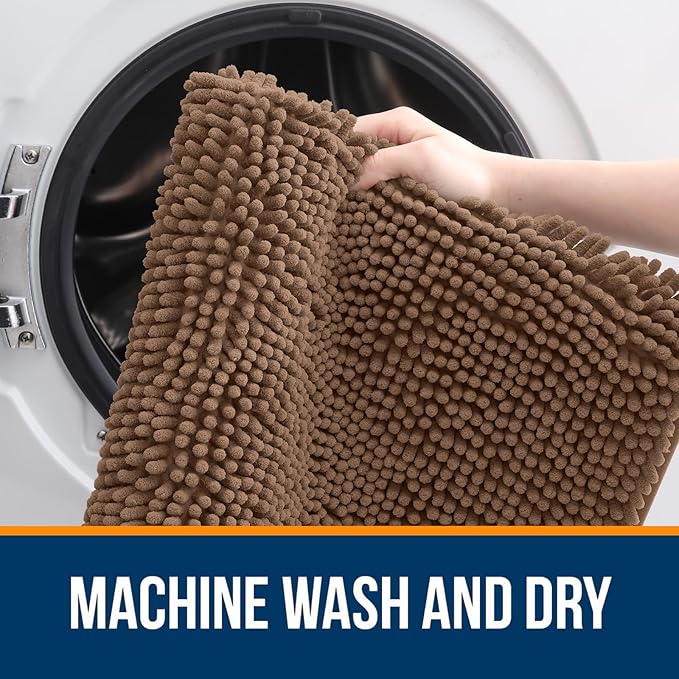 OLANLY Large Bathroom Rugs 45x27, Extra Soft Absorbent Chenille Bath Rugs, Rubber Backing Quick Dry, Machine Washable Bath Mats for Bathroom Floor, Tub and Shower, Home Decor Accessories, Mocha
