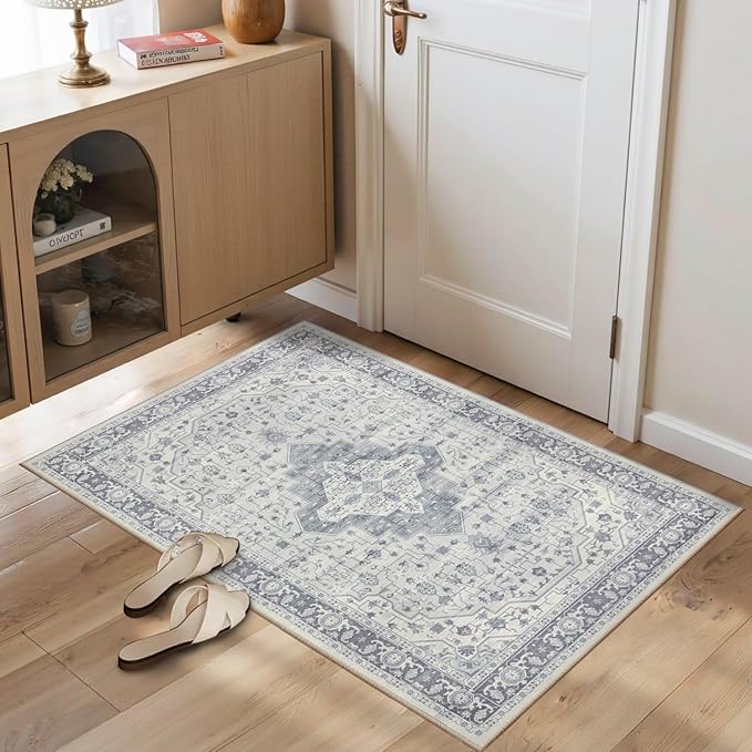 Rugxara 2x3 Door Mat Indoor Entrance, Washable Non Slip Kitchen Bathroom Rugs, Ultra-Thin Throw Small Rug for Front Door/Indoor Entrances, Blue