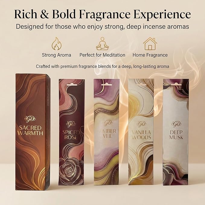 Premium Guruji Divinity Sacred Warmth Incense Sticks Gift Set | Hand-Rolled Masala Incense for Meditation, Yoga & Home Fragrance