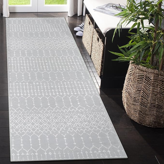 Lahome Moroccan Runners for Hallways 2x6 Washable Non-Slip Carpet Runner Throw Ultra-Thin Kitchen Bedroom Rugs Grey Distressed Print Rug Entrance Bathroom Laundry Room Living Grey/White 2' x 6' Hana