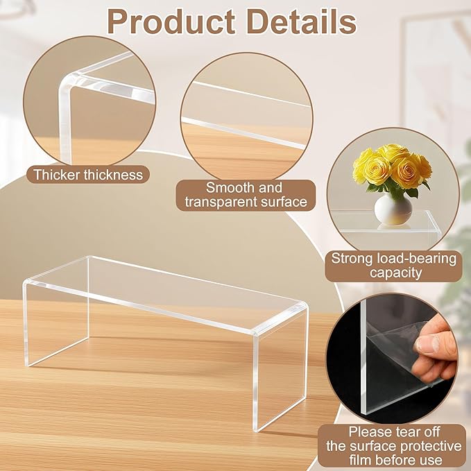 4 Pcs Large Clear Acrylic Risers, 13''x 4.5''x 6'' Thickened Rectangular Cupcake Holder Perfume Organizer Stand, Large Shelf Risers Desktop Display Stand for Cupcake,Collectibles,Organize,Decor