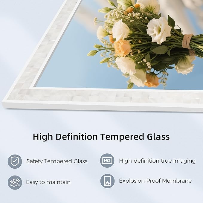 Tanmicoshomy White Shell Framed Rectangular Wall Mirrors for Bathroom, 24x36 Inch Mosaic Mirror for Bedroom Living Room or Entryway, Wall Mounted Horizontal or Vertical Hanging